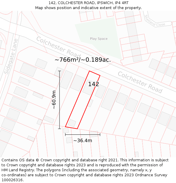 142, COLCHESTER ROAD, IPSWICH, IP4 4RT: Plot and title map