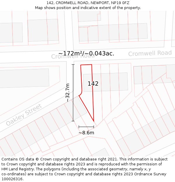 142, CROMWELL ROAD, NEWPORT, NP19 0FZ: Plot and title map