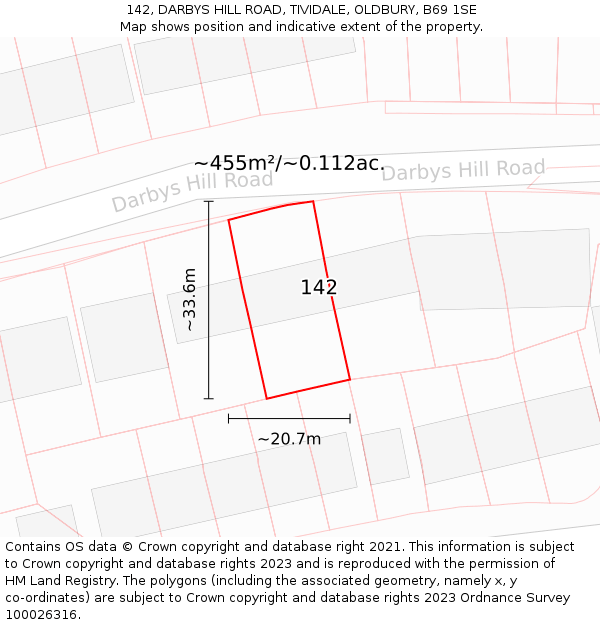 142, DARBYS HILL ROAD, TIVIDALE, OLDBURY, B69 1SE: Plot and title map