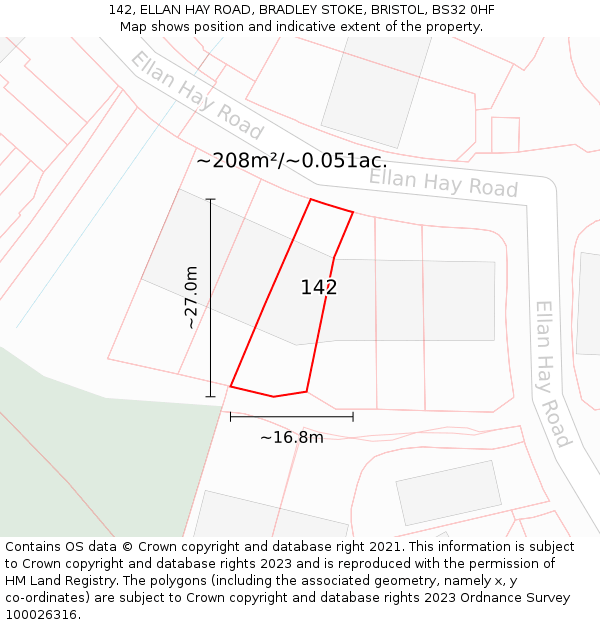 142, ELLAN HAY ROAD, BRADLEY STOKE, BRISTOL, BS32 0HF: Plot and title map
