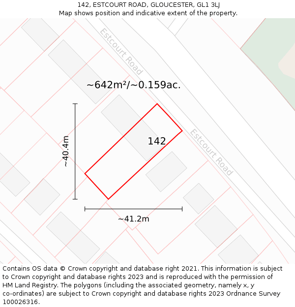 142, ESTCOURT ROAD, GLOUCESTER, GL1 3LJ: Plot and title map