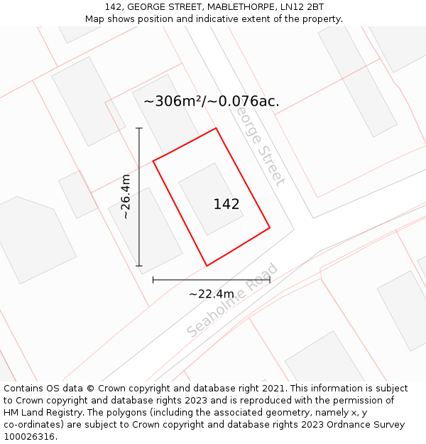 142, GEORGE STREET, MABLETHORPE, LN12 2BT: Plot and title map