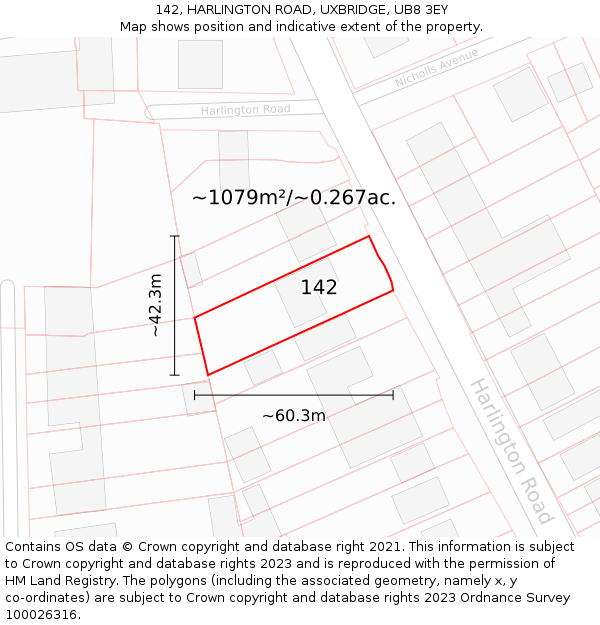 142, HARLINGTON ROAD, UXBRIDGE, UB8 3EY: Plot and title map
