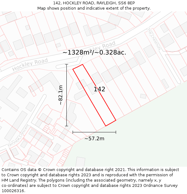 142, HOCKLEY ROAD, RAYLEIGH, SS6 8EP: Plot and title map