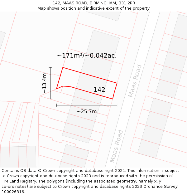 142, MAAS ROAD, BIRMINGHAM, B31 2PR: Plot and title map