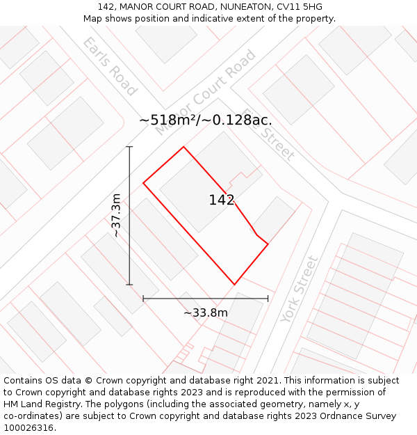 142, MANOR COURT ROAD, NUNEATON, CV11 5HG: Plot and title map