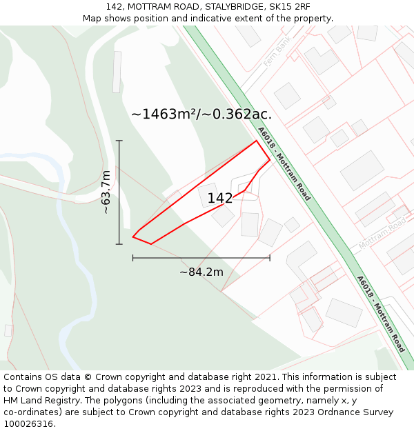 142, MOTTRAM ROAD, STALYBRIDGE, SK15 2RF: Plot and title map
