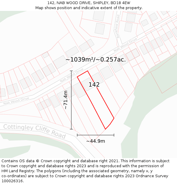 142, NAB WOOD DRIVE, SHIPLEY, BD18 4EW: Plot and title map