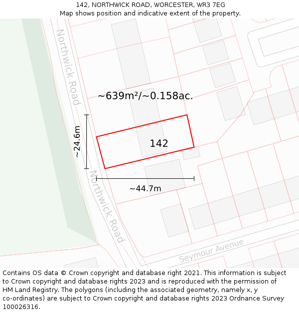 142, NORTHWICK ROAD, WORCESTER, WR3 7EG: Plot and title map