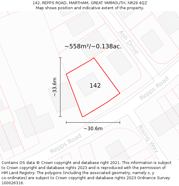 142, REPPS ROAD, MARTHAM, GREAT YARMOUTH, NR29 4QZ: Plot and title map