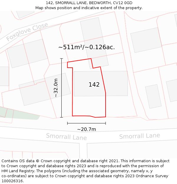 142, SMORRALL LANE, BEDWORTH, CV12 0GD: Plot and title map