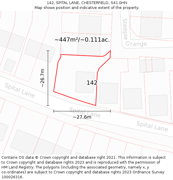 142, SPITAL LANE, CHESTERFIELD, S41 0HN: Plot and title map
