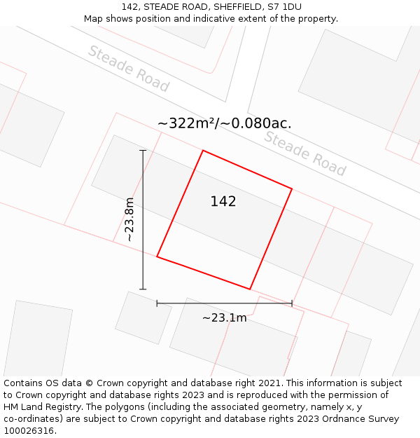 142, STEADE ROAD, SHEFFIELD, S7 1DU: Plot and title map