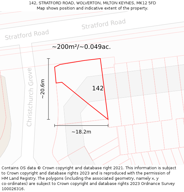 142, STRATFORD ROAD, WOLVERTON, MILTON KEYNES, MK12 5FD: Plot and title map