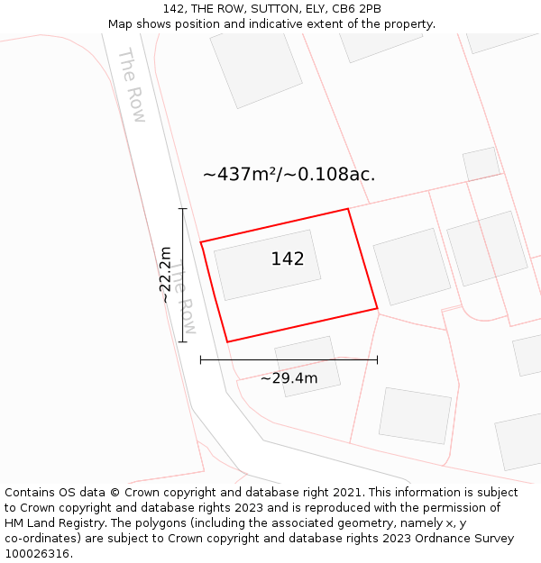 142, THE ROW, SUTTON, ELY, CB6 2PB: Plot and title map