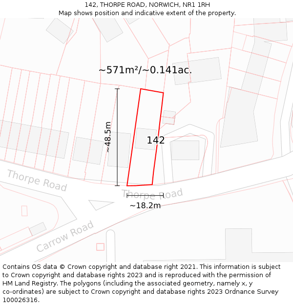 142, THORPE ROAD, NORWICH, NR1 1RH: Plot and title map