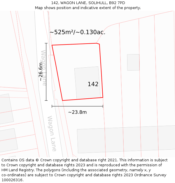 142, WAGON LANE, SOLIHULL, B92 7PD: Plot and title map
