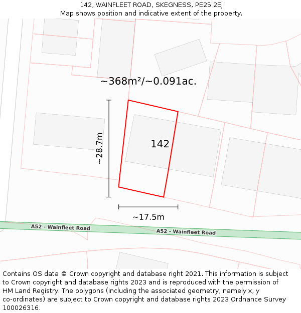 142, WAINFLEET ROAD, SKEGNESS, PE25 2EJ: Plot and title map