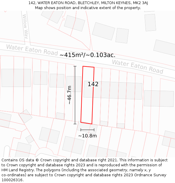 142, WATER EATON ROAD, BLETCHLEY, MILTON KEYNES, MK2 3AJ: Plot and title map