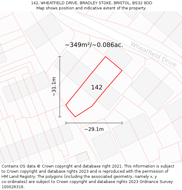142, WHEATFIELD DRIVE, BRADLEY STOKE, BRISTOL, BS32 9DD: Plot and title map