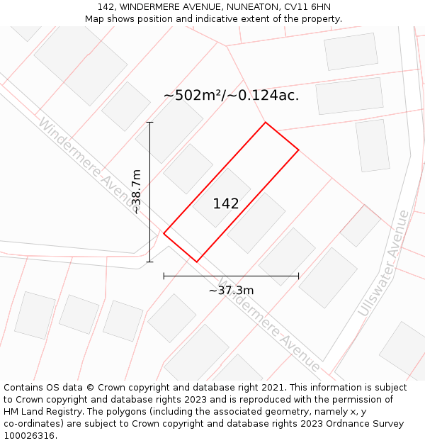 142, WINDERMERE AVENUE, NUNEATON, CV11 6HN: Plot and title map
