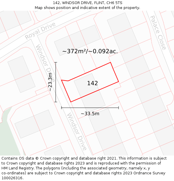 142, WINDSOR DRIVE, FLINT, CH6 5TS: Plot and title map