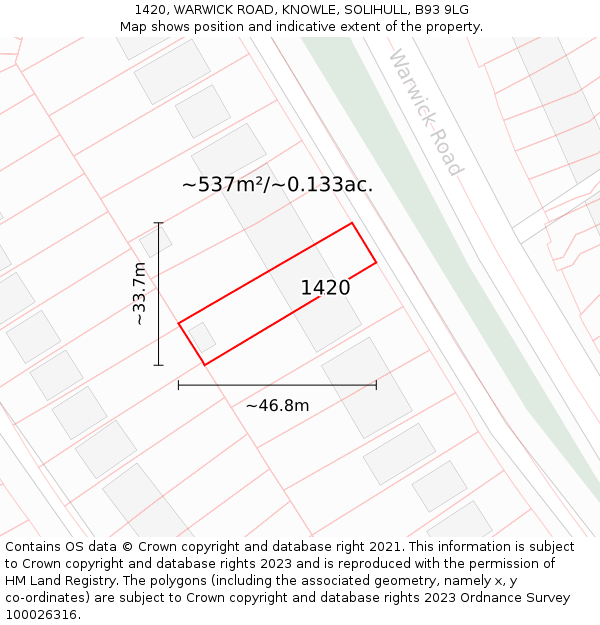 1420, WARWICK ROAD, KNOWLE, SOLIHULL, B93 9LG: Plot and title map