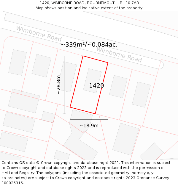 1420, WIMBORNE ROAD, BOURNEMOUTH, BH10 7AR: Plot and title map