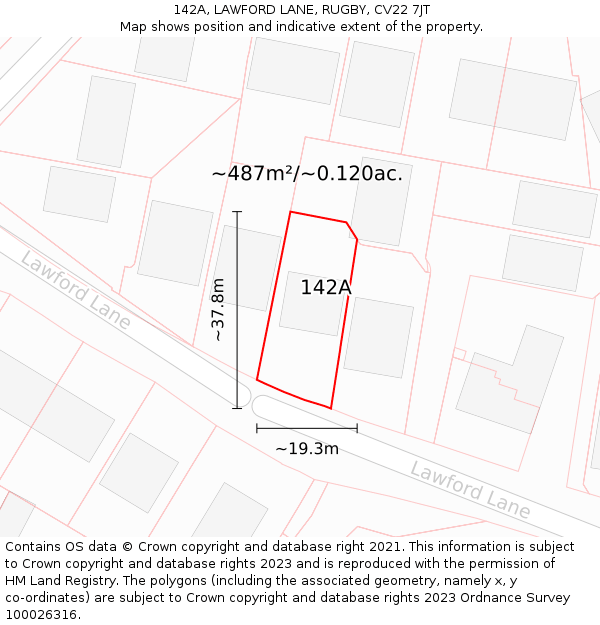142A, LAWFORD LANE, RUGBY, CV22 7JT: Plot and title map