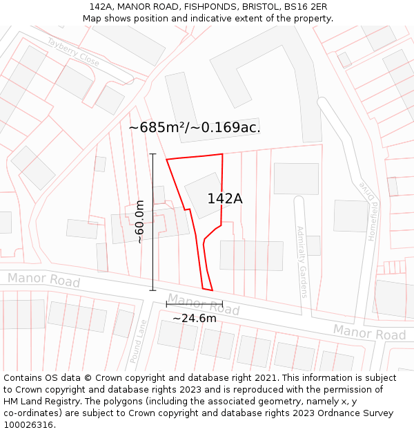 142A, MANOR ROAD, FISHPONDS, BRISTOL, BS16 2ER: Plot and title map