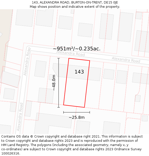 143, ALEXANDRA ROAD, BURTON-ON-TRENT, DE15 0JE: Plot and title map