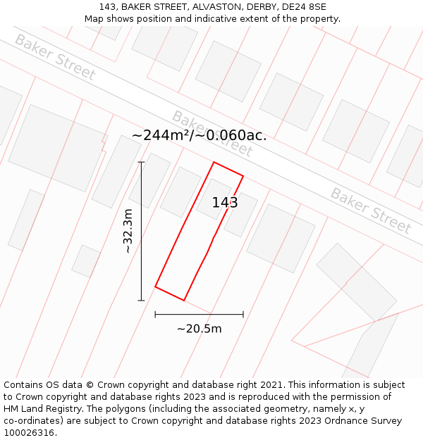 143, BAKER STREET, ALVASTON, DERBY, DE24 8SE: Plot and title map