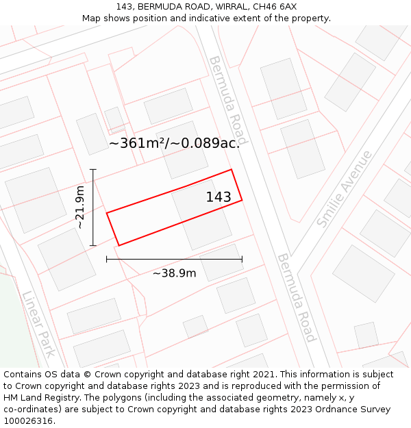 143, BERMUDA ROAD, WIRRAL, CH46 6AX: Plot and title map