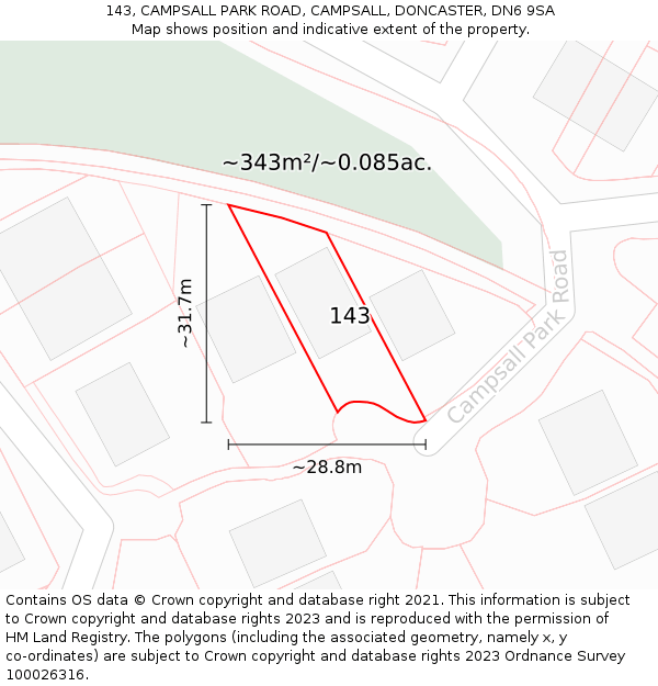 143, CAMPSALL PARK ROAD, CAMPSALL, DONCASTER, DN6 9SA: Plot and title map