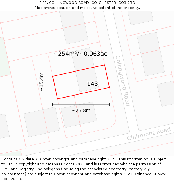 143, COLLINGWOOD ROAD, COLCHESTER, CO3 9BD: Plot and title map