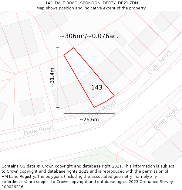 143, DALE ROAD, SPONDON, DERBY, DE21 7DN: Plot and title map