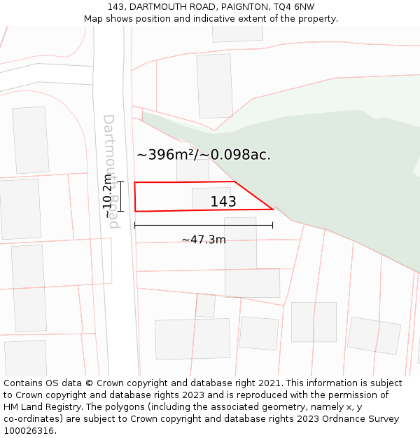 143, DARTMOUTH ROAD, PAIGNTON, TQ4 6NW: Plot and title map