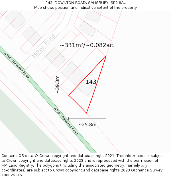143, DOWNTON ROAD, SALISBURY, SP2 8AU: Plot and title map