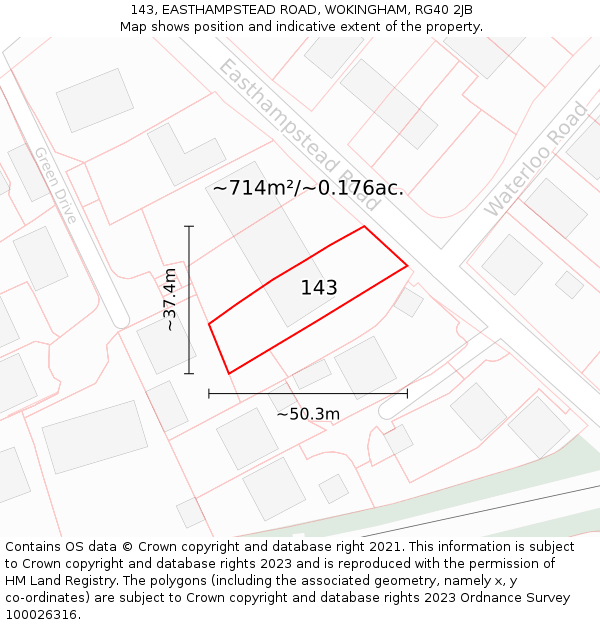 143, EASTHAMPSTEAD ROAD, WOKINGHAM, RG40 2JB: Plot and title map