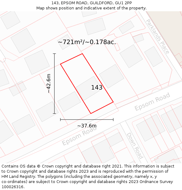 143, EPSOM ROAD, GUILDFORD, GU1 2PP: Plot and title map