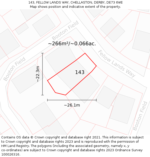 143, FELLOW LANDS WAY, CHELLASTON, DERBY, DE73 6WE: Plot and title map