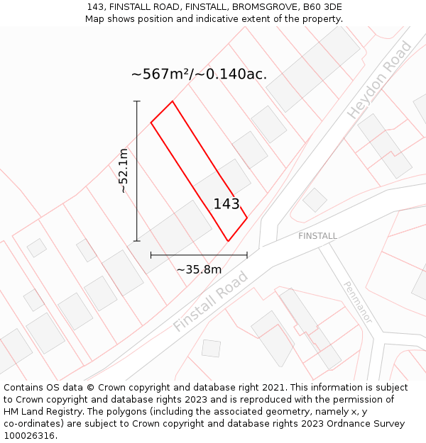 143, FINSTALL ROAD, FINSTALL, BROMSGROVE, B60 3DE: Plot and title map