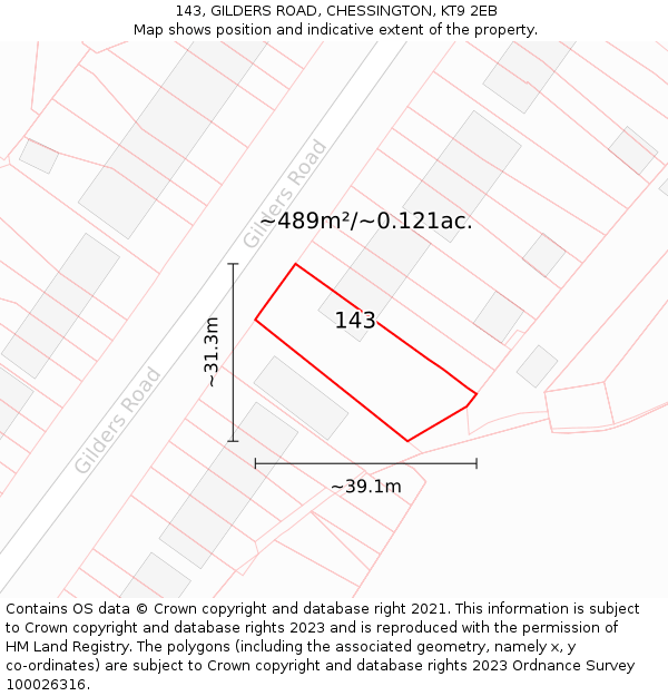 143, GILDERS ROAD, CHESSINGTON, KT9 2EB: Plot and title map