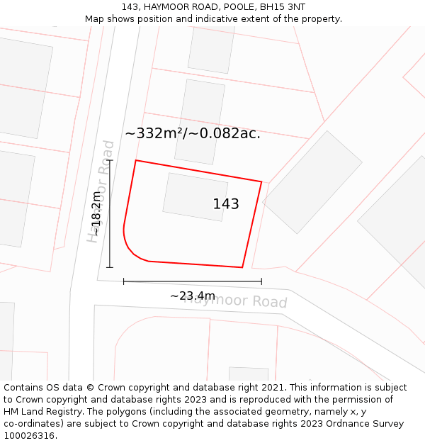 143, HAYMOOR ROAD, POOLE, BH15 3NT: Plot and title map