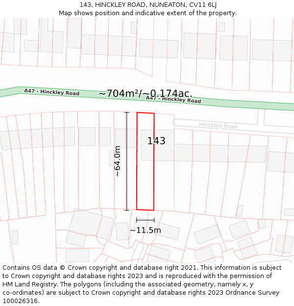 143, HINCKLEY ROAD, NUNEATON, CV11 6LJ: Plot and title map