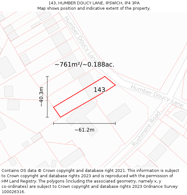 143, HUMBER DOUCY LANE, IPSWICH, IP4 3PA: Plot and title map