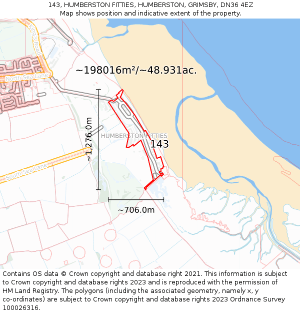 143, HUMBERSTON FITTIES, HUMBERSTON, GRIMSBY, DN36 4EZ: Plot and title map
