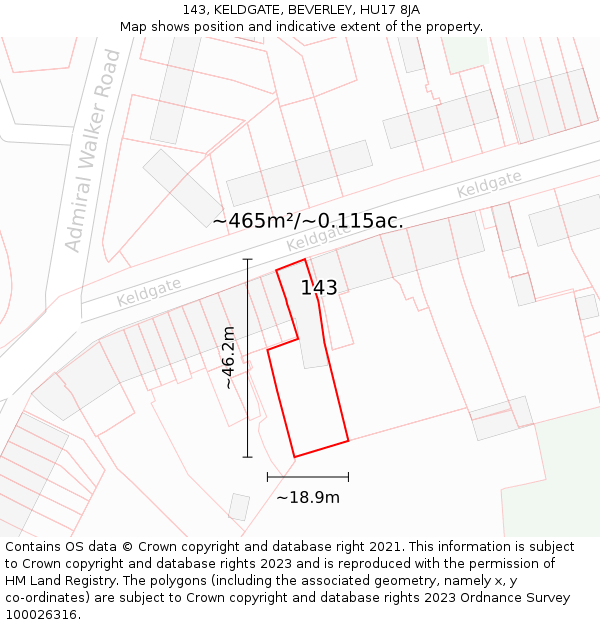 143, KELDGATE, BEVERLEY, HU17 8JA: Plot and title map