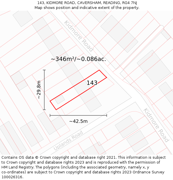 143, KIDMORE ROAD, CAVERSHAM, READING, RG4 7NJ: Plot and title map