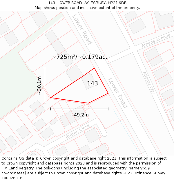 143, LOWER ROAD, AYLESBURY, HP21 9DR: Plot and title map